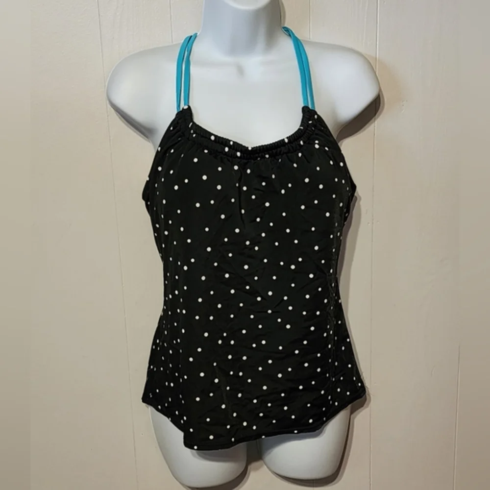 Black White Polka Dot Tankini Swim‎ Top Racerback Medium Kim Rogers A76